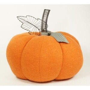 Plush Pumpkin Wire Stem and Leaf Fall Autumn Thanksgiving‎ Halloween Decor